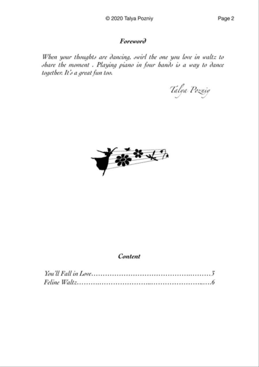 Dancing Thoughts. Two Waltzes for Piano Four Hands by Talya Pozniy 1 Piano, 4-Hands scores gallery preview page 2