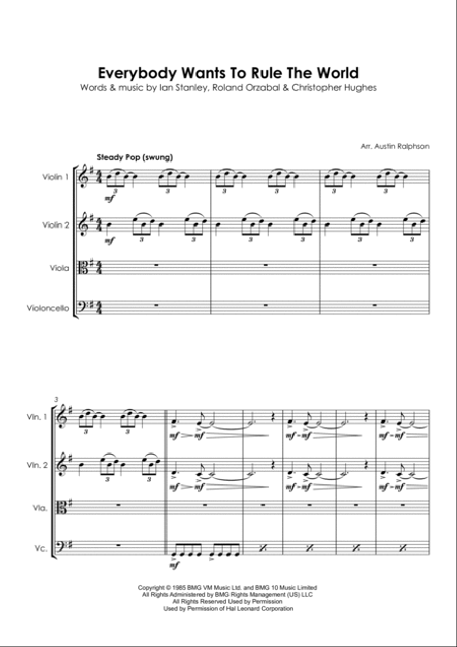 Everybody Wants To Rule The World String Quartet scores gallery preview page 6