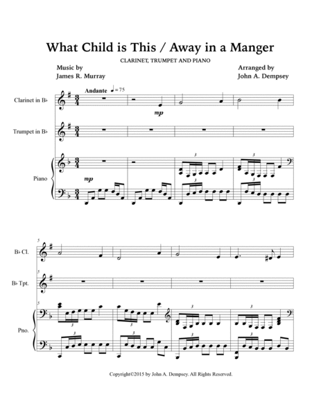 Christmas Medley (What Child is This / Away in a Manger): Trio for Clarinet, Trumpet and Piano image number null