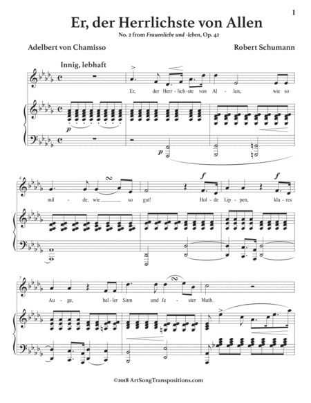 SCHUMANN: Er, der Herrlichste von Allen, Op. 42 no. 2 (in 3 medium keys: D-flat, C, B major)