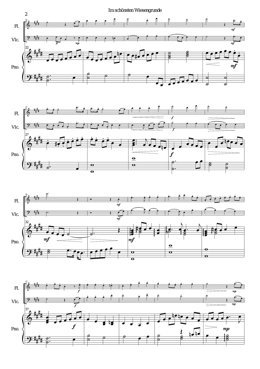 Im schönsten Wiesengrunde for flute, cello and piano Small Ensemble scores gallery preview page 2