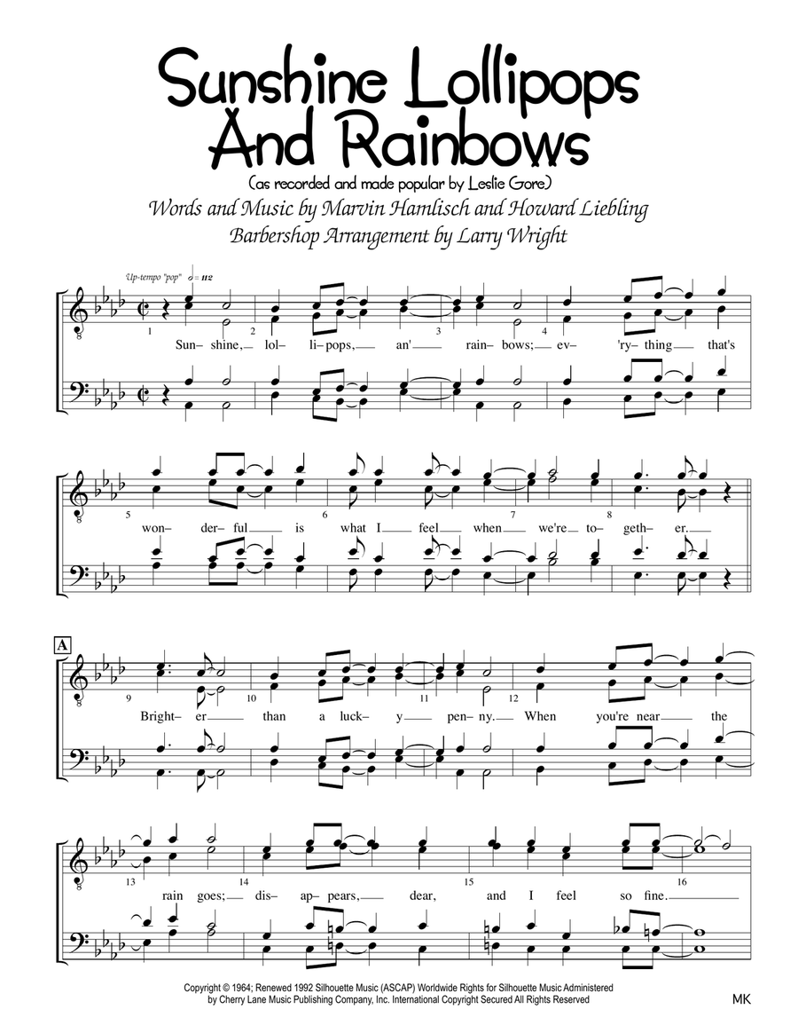 Sunshine, Lollipops And Rainbows TTBB scores gallery preview page 1