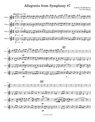 Allegretto from Symphony #7 for Flute Quartet