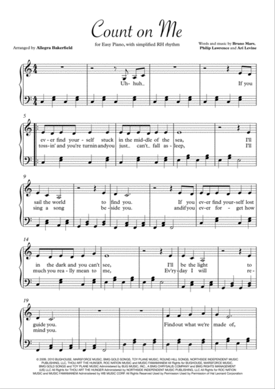 Count On Me Easy Piano scores gallery preview page 1