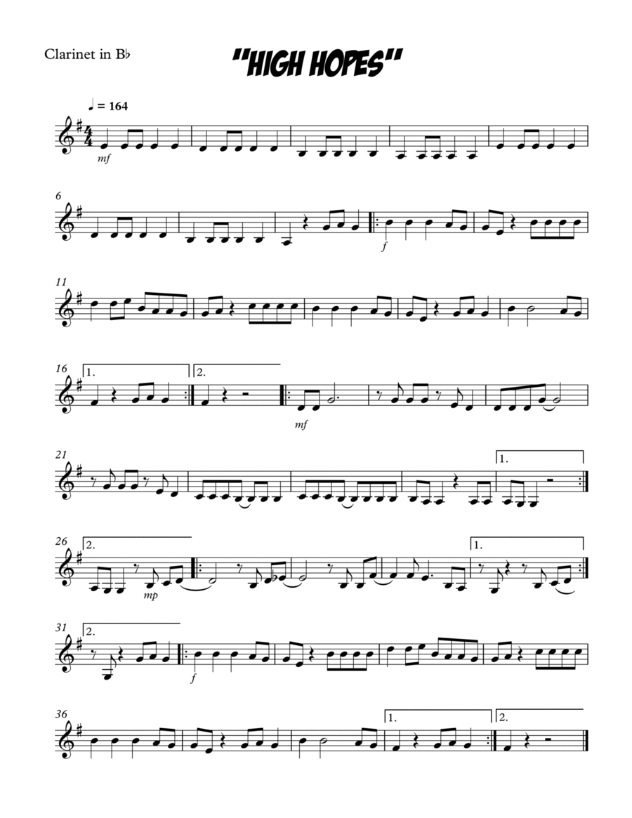 High Hopes Clarinet Solo scores gallery preview page 1
