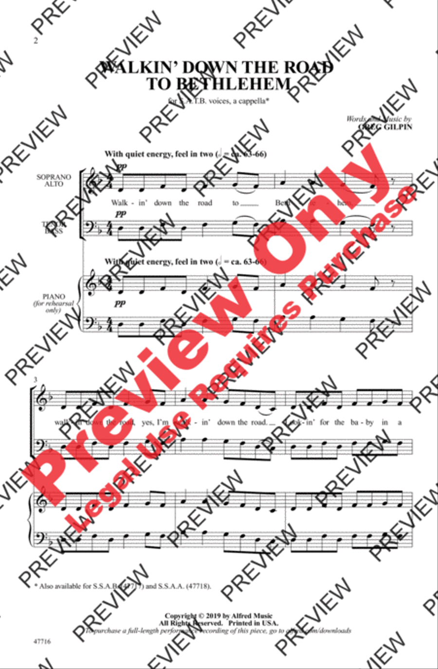 Walkin' Down the Road to Bethlehem 4-Part scores gallery preview page 2