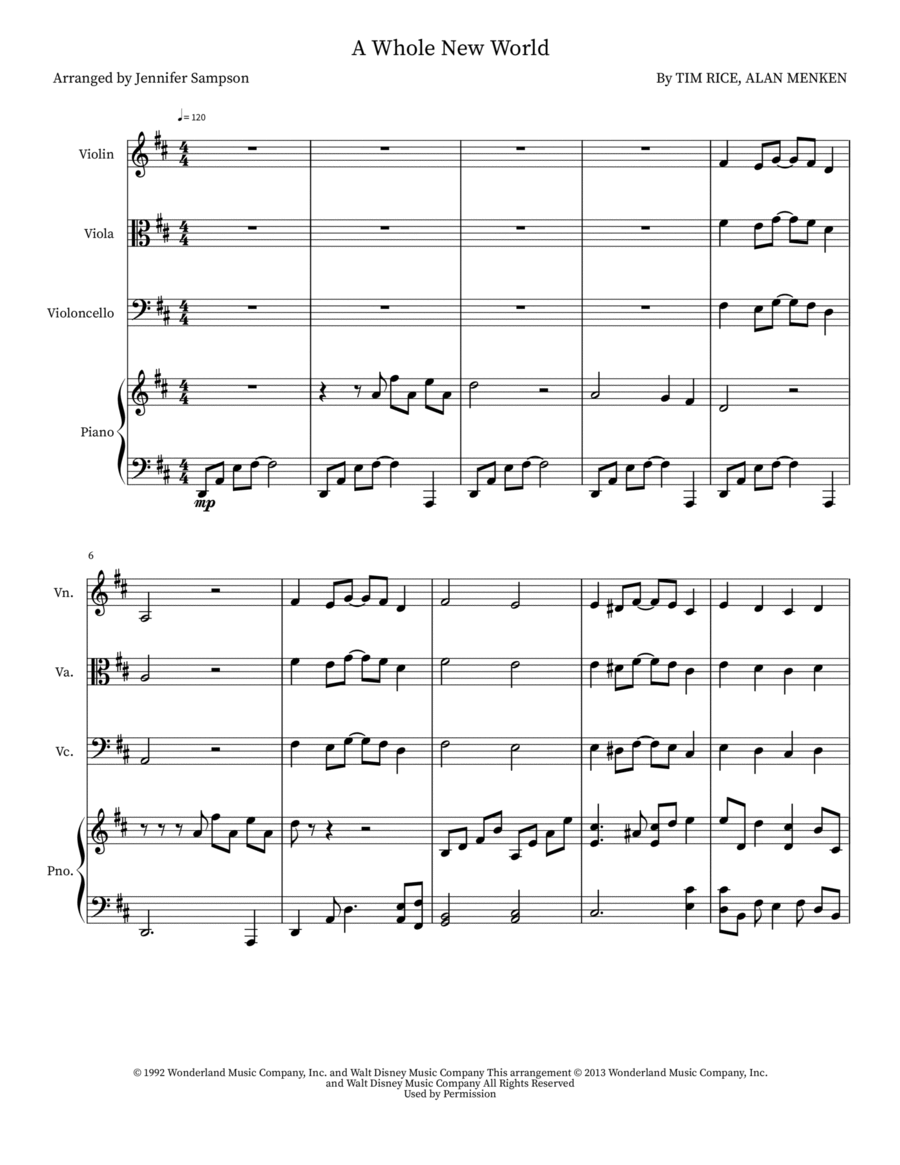 A Whole New World String Duet scores gallery preview page 1