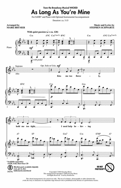 As Long as You're Mine by Stephen Schwartz 4-Part - Sheet Music