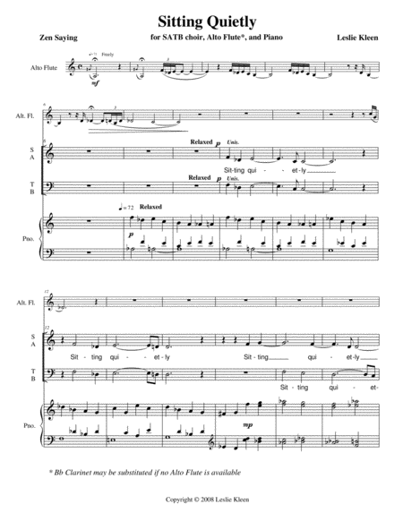Sitting Quietly for SATB, alto flute, and piano