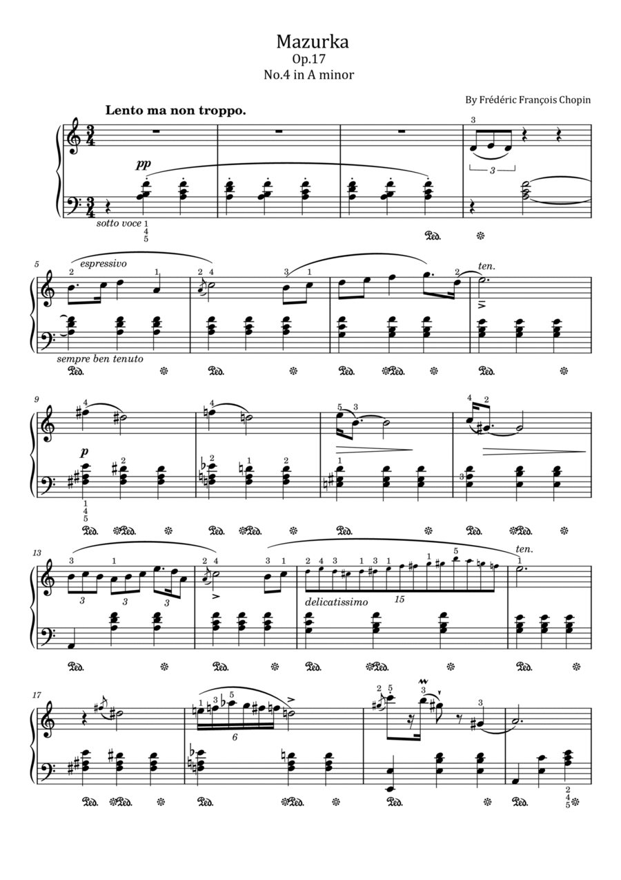 Chopin - Mazurka - Op.17 No.4 in A minor - Original With Fingered - For Piano Solo Chopin - Mazurka - Op.17 No.4 in A minor - Original With Fingered - For Piano Solo Piano Solo scores gallery preview page 1
