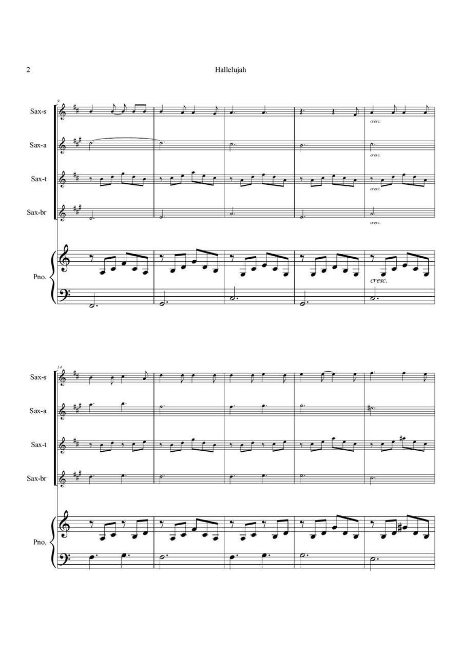Hallelujah Saxophone Quartet scores gallery preview page 2