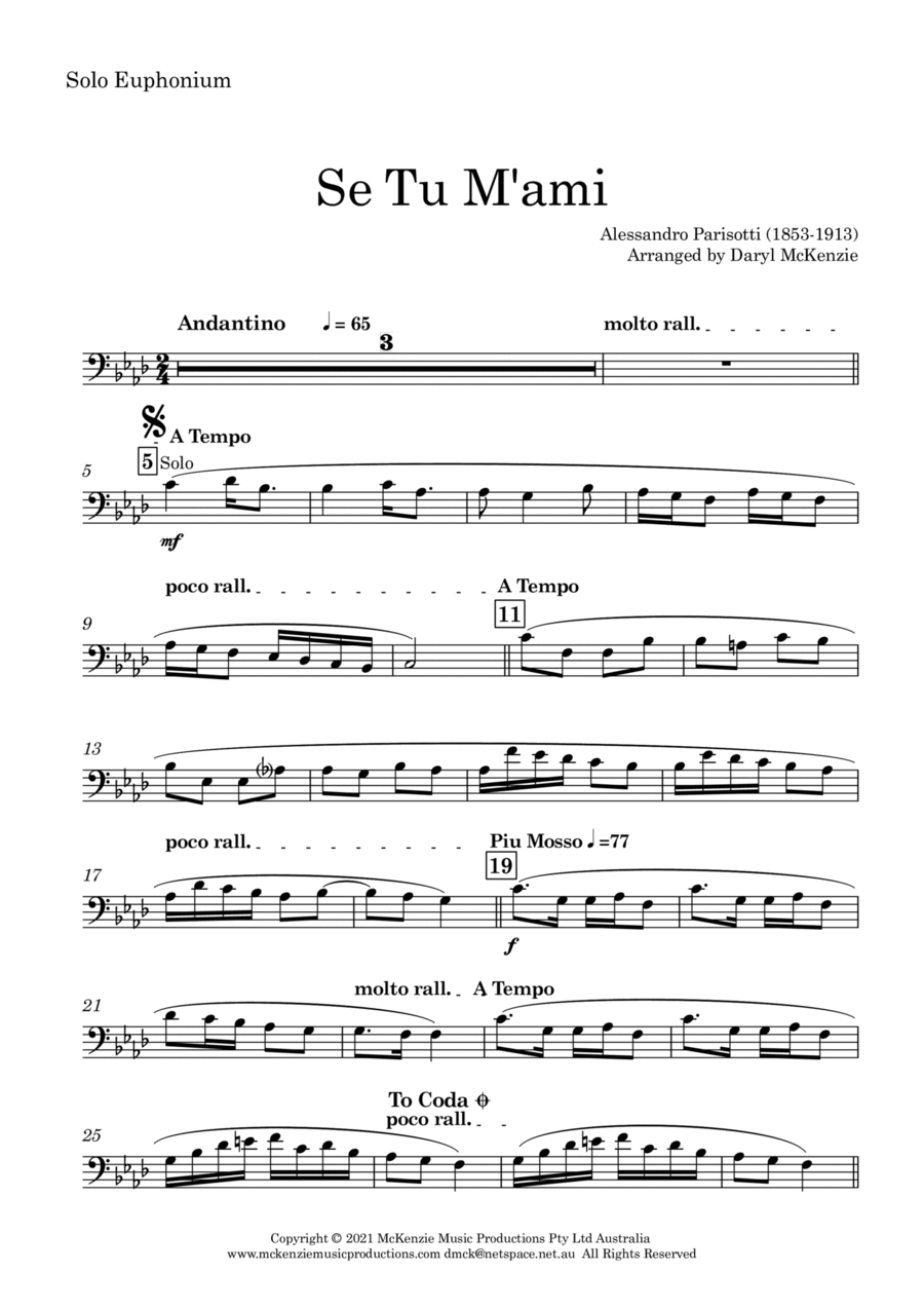 Se Tu M'ami Orchestra with solo Euphonium (or Trombone or Vocal) Key of Fm Se Tu M'ami Orchestra with solo Euphonium (or Trombone or Vocal) Key of Fm Flute scores gallery preview page 1