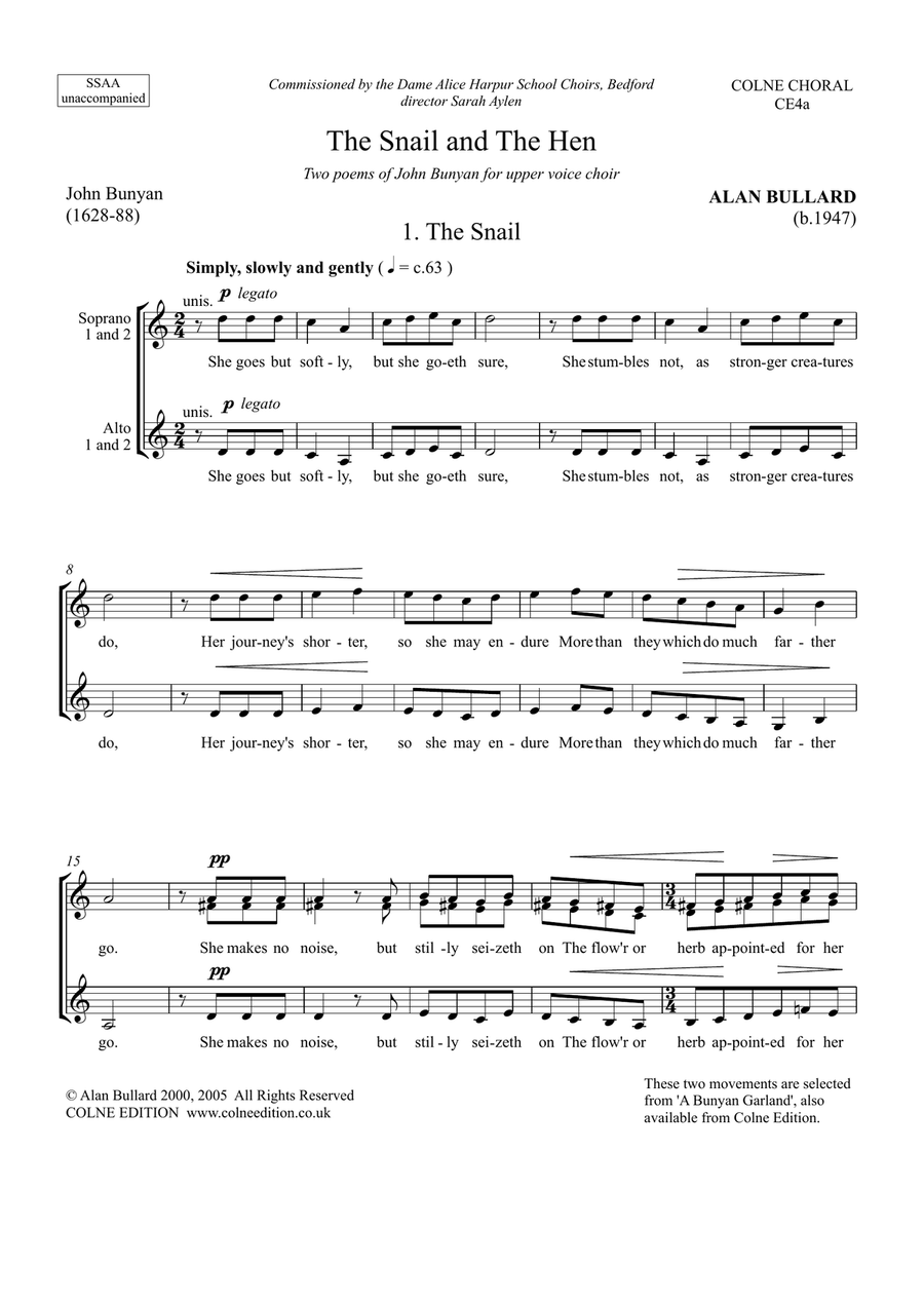 The Snail and The Hen, for SSAA choir unaccompanied SSAA scores gallery preview page 1