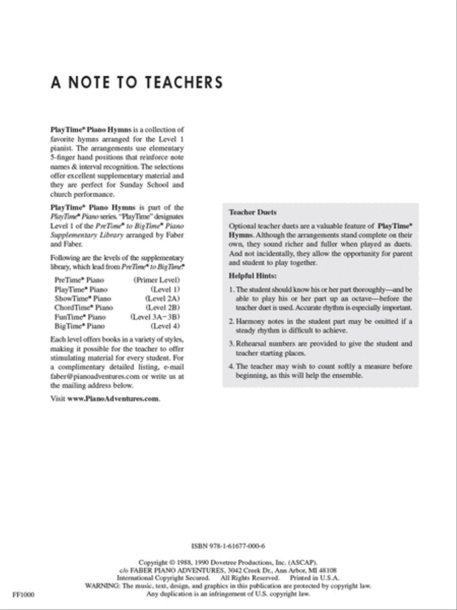 PlayTime® Piano Hymns PlayTime® Piano Hymns Piano Method scores gallery preview page 2