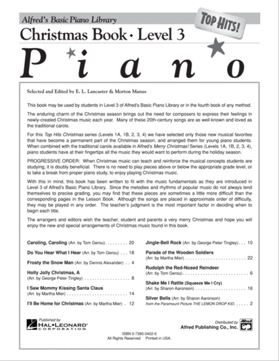 Alfred's Basic Piano Library Top Hits! Christmas, Book 3 Piano Method scores gallery preview page 2