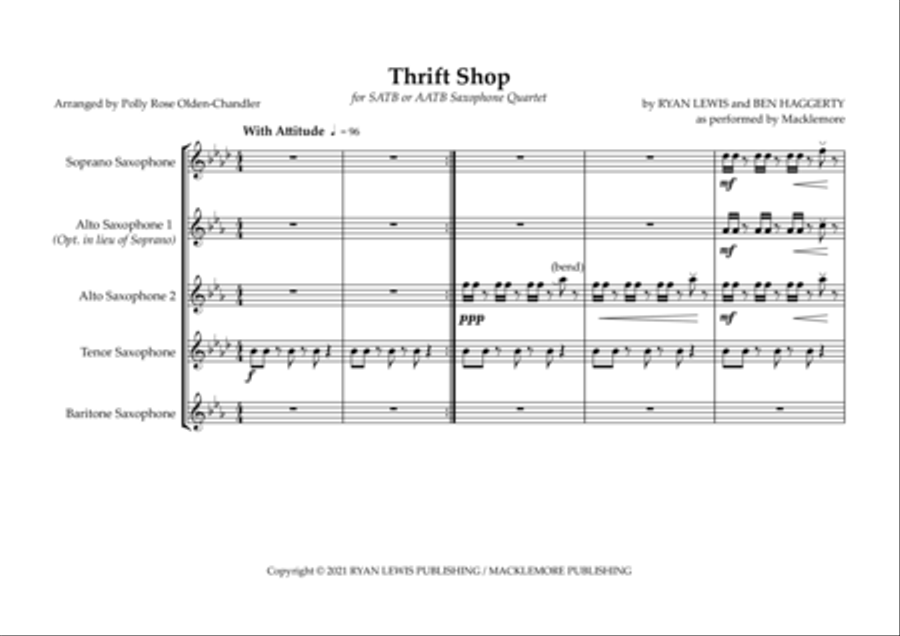 Thrift Shop Saxophone Quartet scores gallery preview page 2