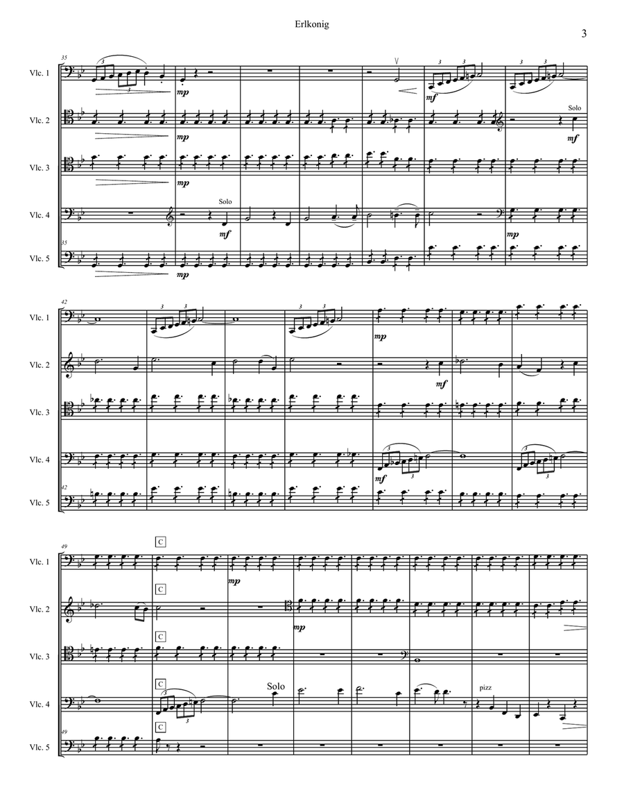 Schubert's Erlkonig for four or five cellos (cello quartet / quintet) String Orchestra scores gallery preview page 3