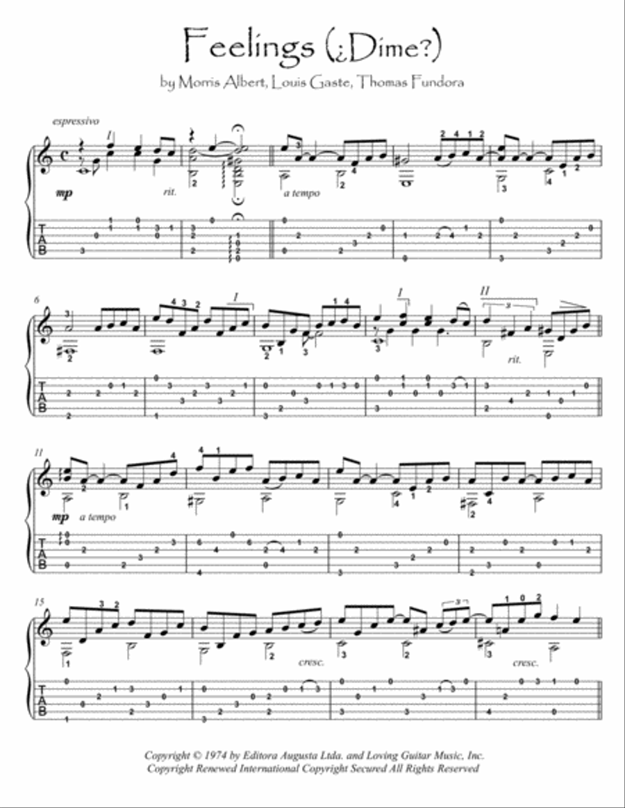 Feelings (?dime?) Electric Guitar scores gallery preview page 1