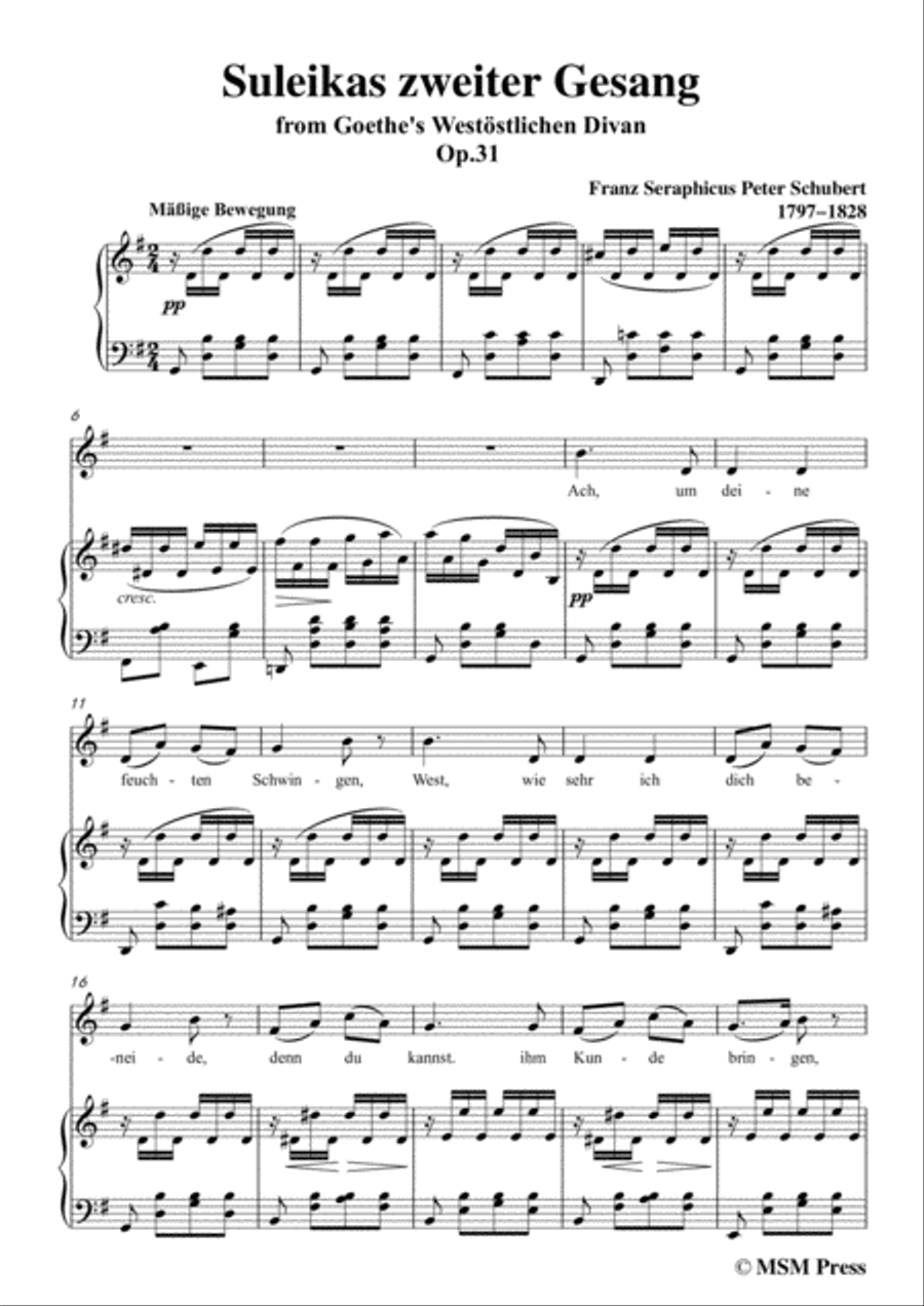 Schubert-Suleikas zweiter Gesang in G Major,for voice and piano Voice Solo scores gallery preview page 3