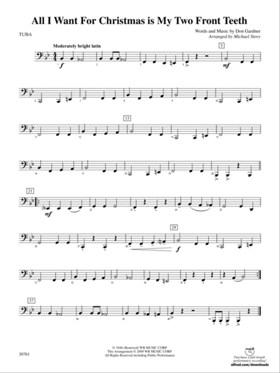 All I Want for Christmas Is My Two Front Teeth: Tuba Concert Band scores gallery preview page 1