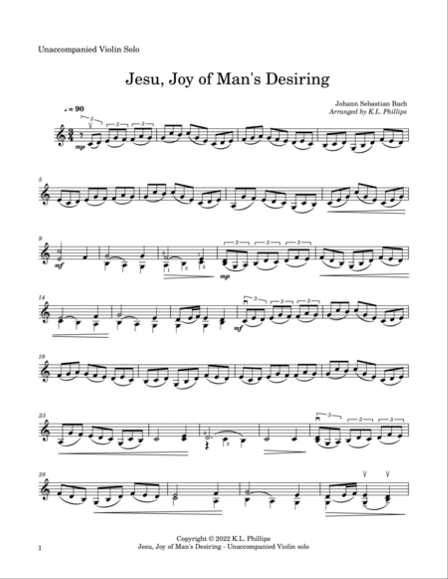 Jesu, Joy of Man's Desiring - Unaccompanied Violin Solo Violin Solo scores gallery preview page 2