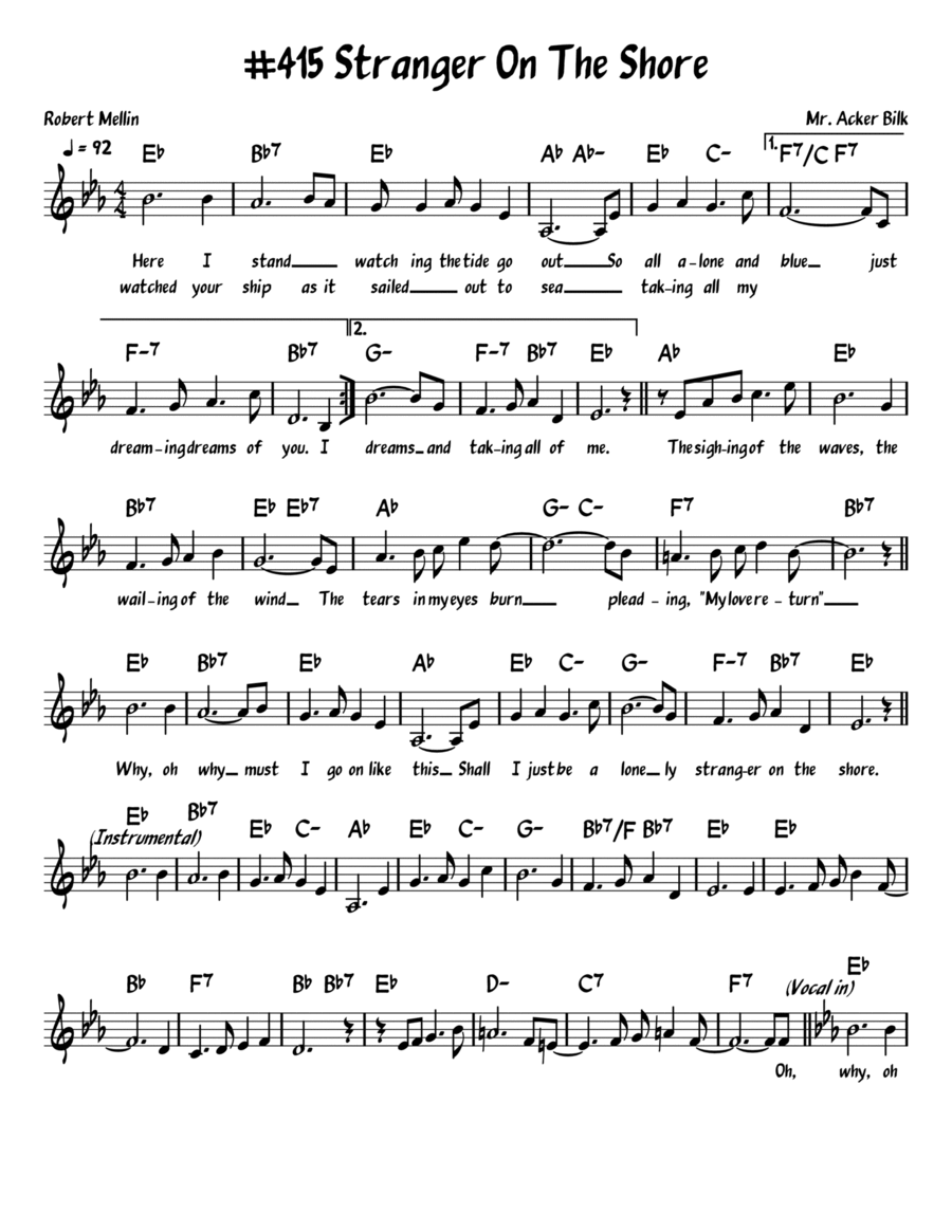 Stranger On The Shore Piano, Vocal, Guitar scores gallery preview page 1