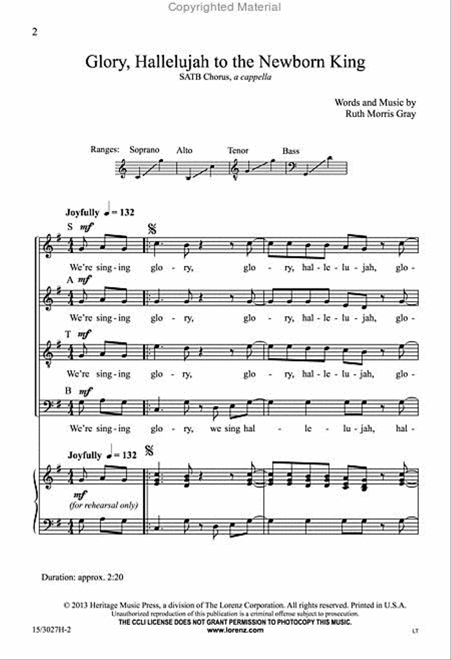 Glory, Hallelujah to the Newborn King 4-Part scores gallery preview page 2
