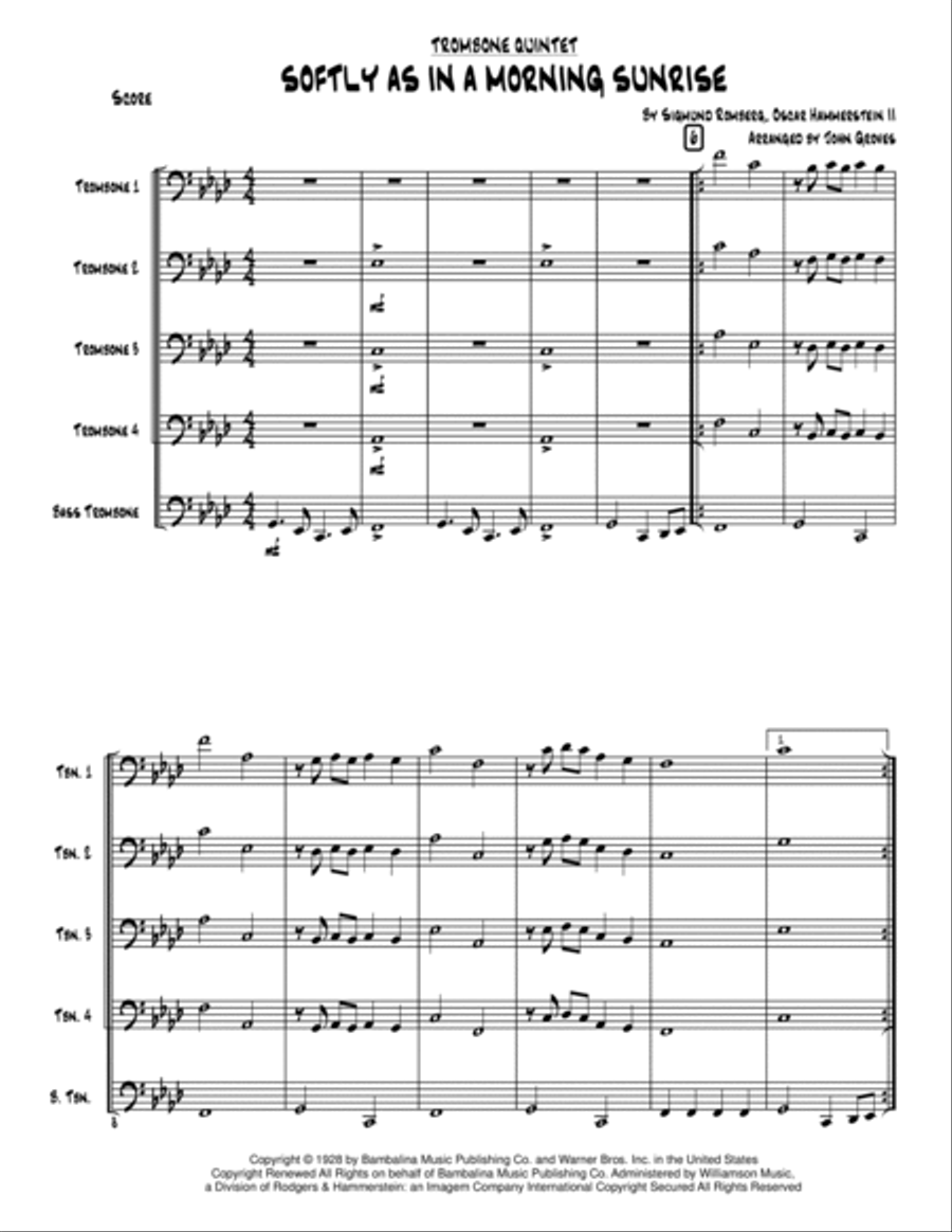 Softly As In A Morning Sunrise Brass Quintet scores gallery preview page 2