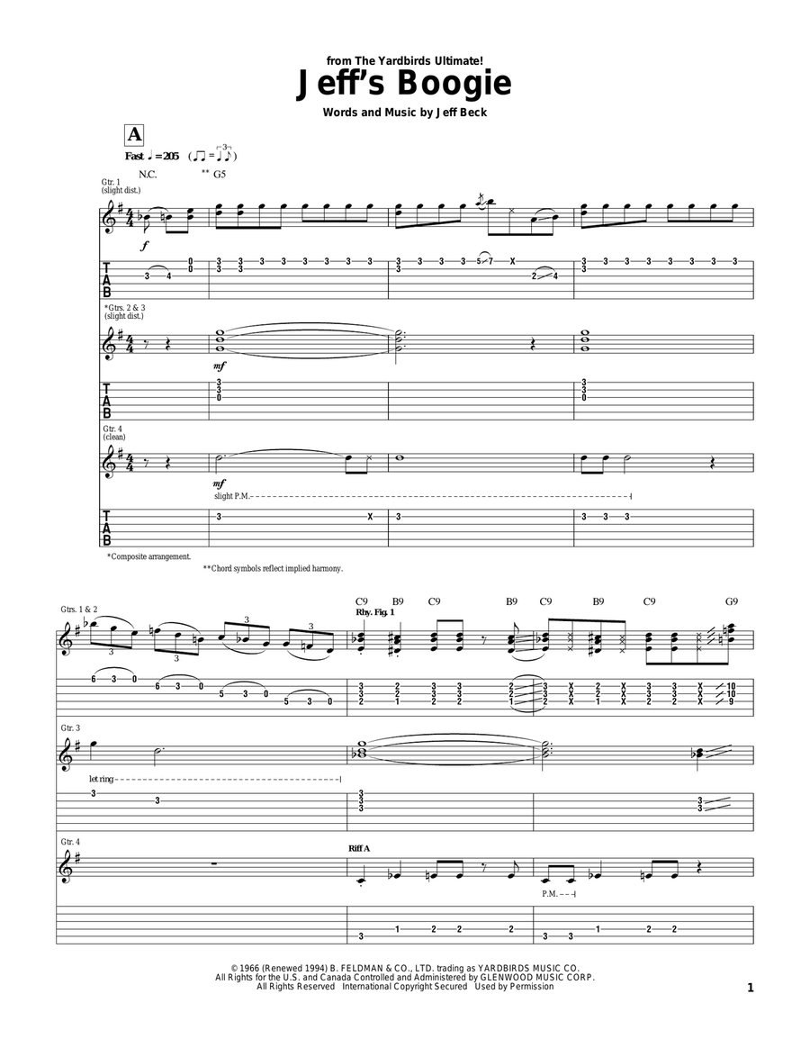 Jeff's Boogie Guitar Tablature scores gallery preview page 1