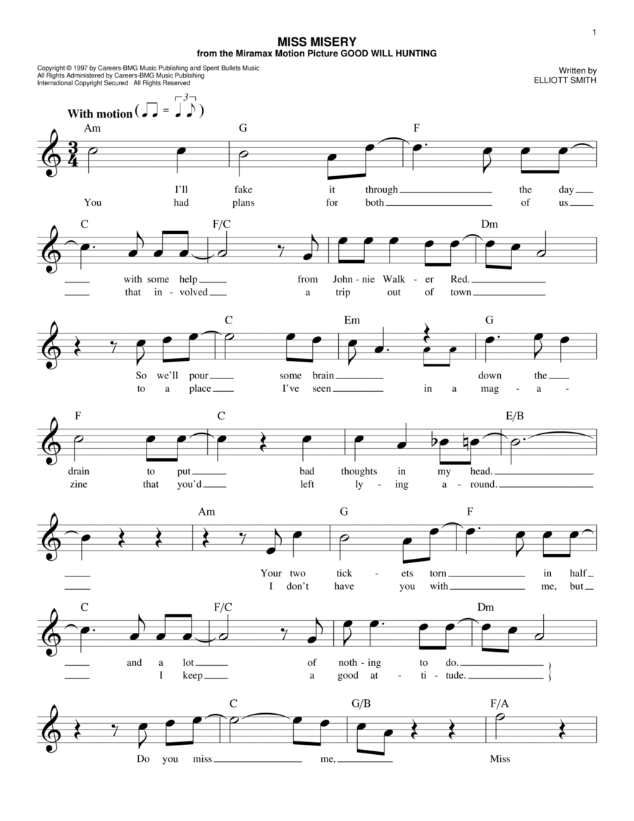 Miss Misery Piano scores gallery preview page 1