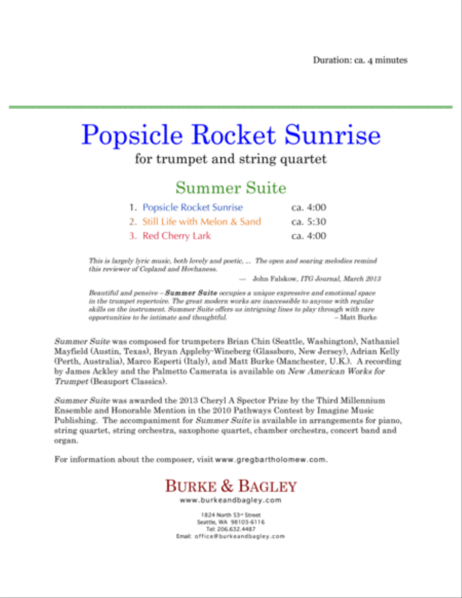 Popsicle Rocket Sunrise (trumpet & string quartet) Chamber Orchestra scores gallery preview page 2