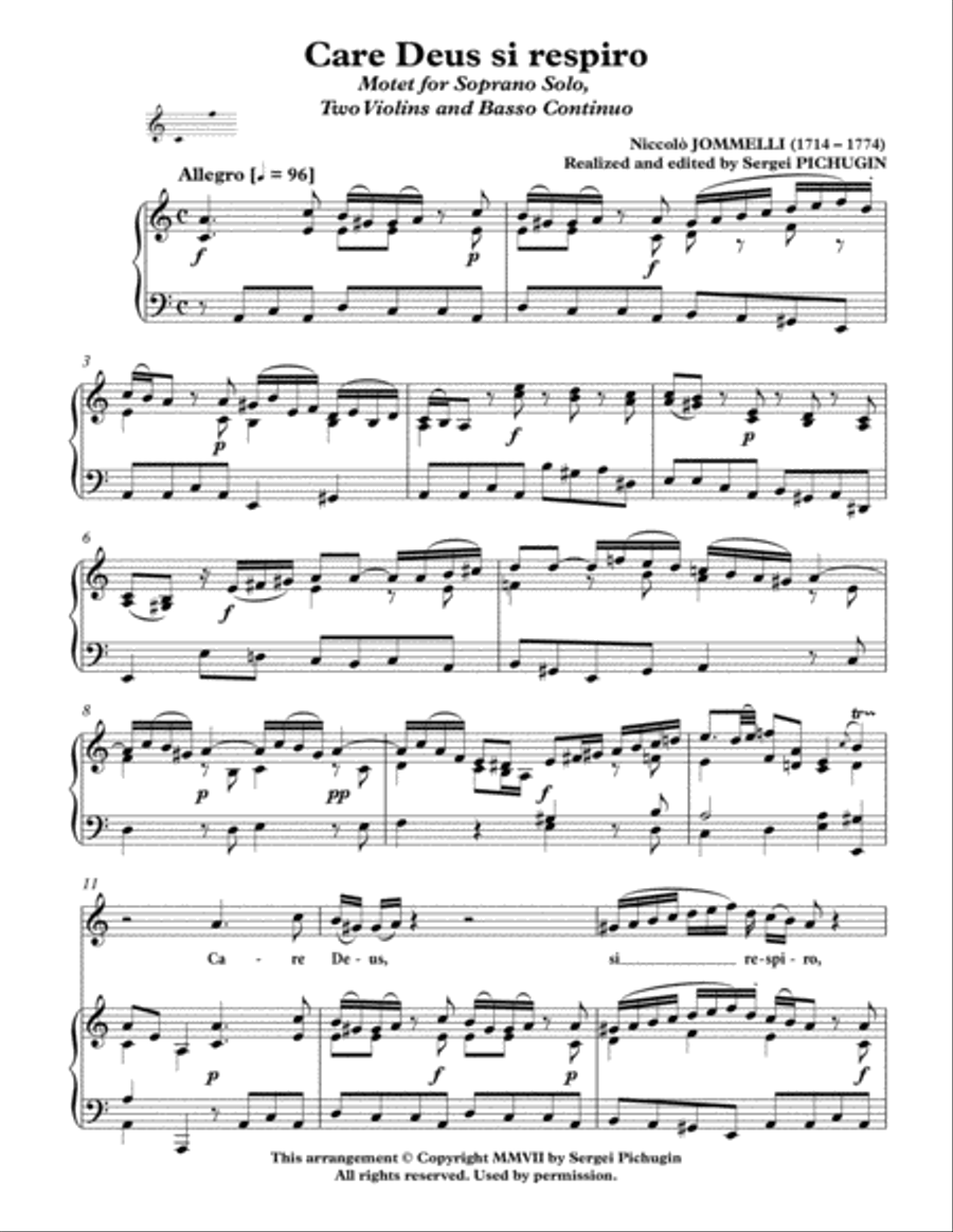 JOMMELLI Niccolò: Care Deus si respiro, motet, arranged for Voice and Piano (A minor–C major–A Medium Voice scores gallery preview page 2