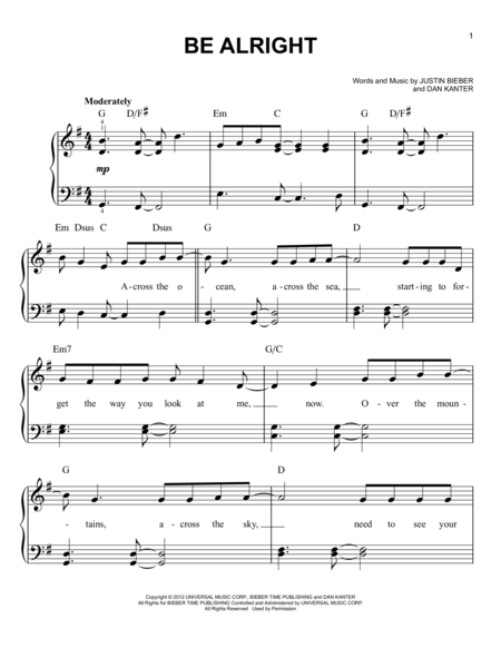 Be Alright by Justin Bieber Easy Piano - Digital Sheet Music