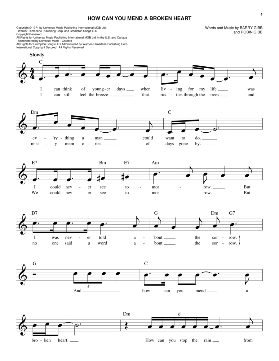 How Can You Mend A Broken Heart Piano scores gallery preview page 1