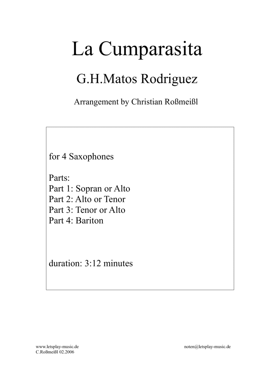 La Cumparsita Saxophone Quartet scores gallery preview page 1