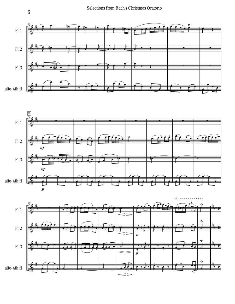 Bach's Christmas Oratorio Selections for Flute Quartet Flute Quartet scores gallery preview page 6