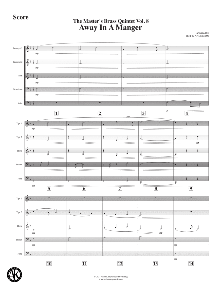 Away in a Manger for brass quintet Brass Quintet scores gallery preview page 1