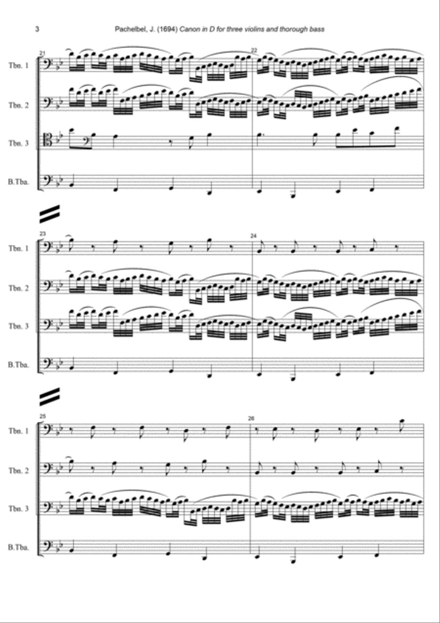 J. Pachelbel - Canon in D-dur, arr. for 3 Trombones (Baritones) & Bass Tuba (or Bass Trombone) Trombone Trio scores gallery preview page 3