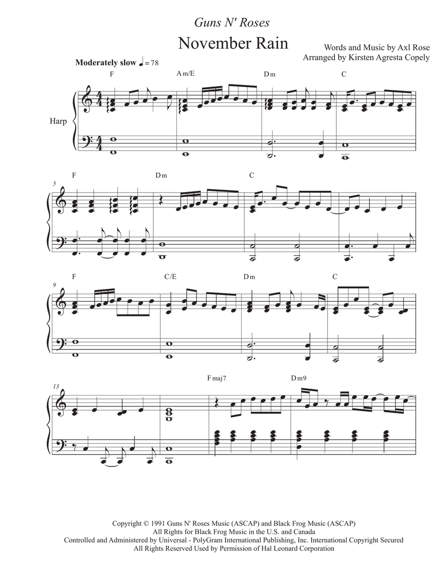 November Rain Harp scores gallery preview page 1