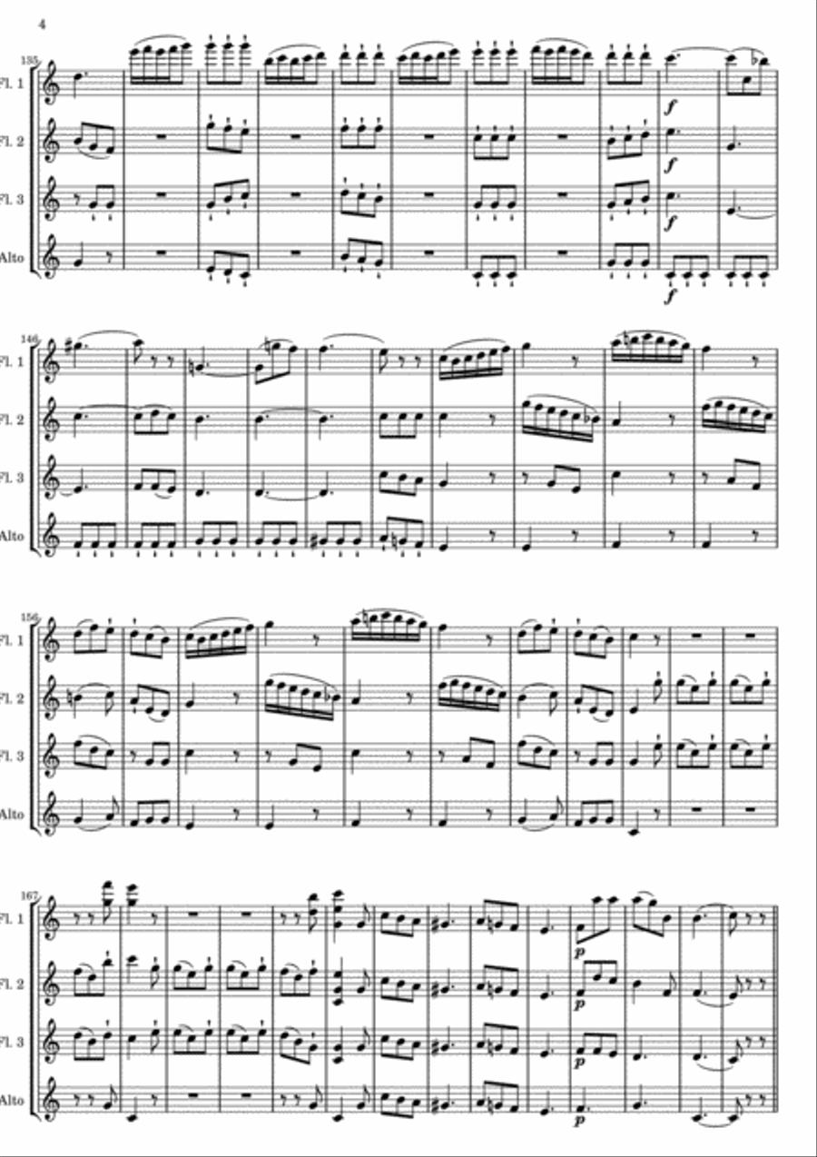 Mozart - Quartet KV 156 - Presto - version for Flute Quartet or Flute Choir Woodwind Quartet scores gallery preview page 4
