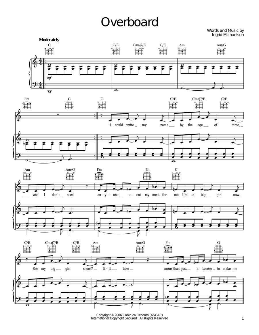 Overboard Overboard Piano, Vocal, Guitar scores gallery preview page 1