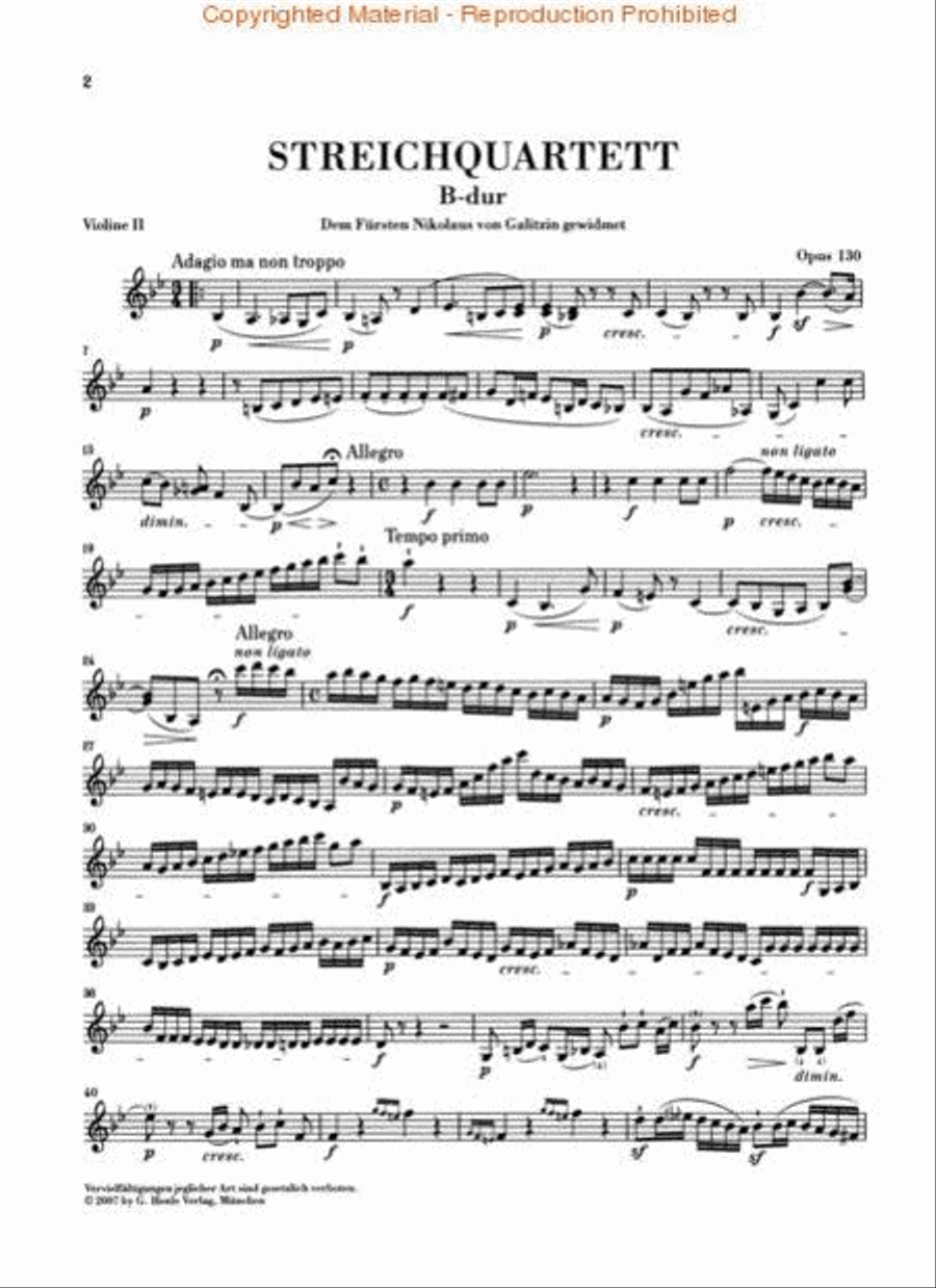 String Quartet in B-flat Major, Op. 130 and Great Fugue, Op. 133 String Quartet scores gallery preview page 3