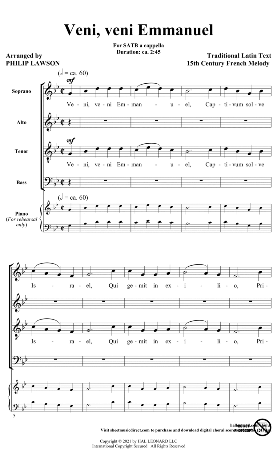 Veni, Veni Emmanuel (arr. Philip Lawson) 4-Part scores gallery preview page 1