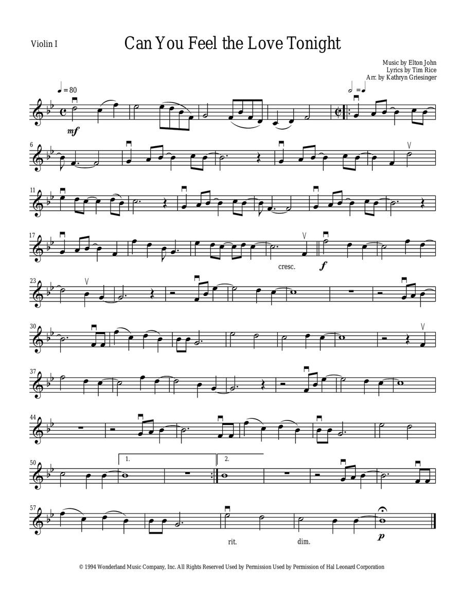 Can You Feel The Love Tonight String Quartet scores gallery preview page 1