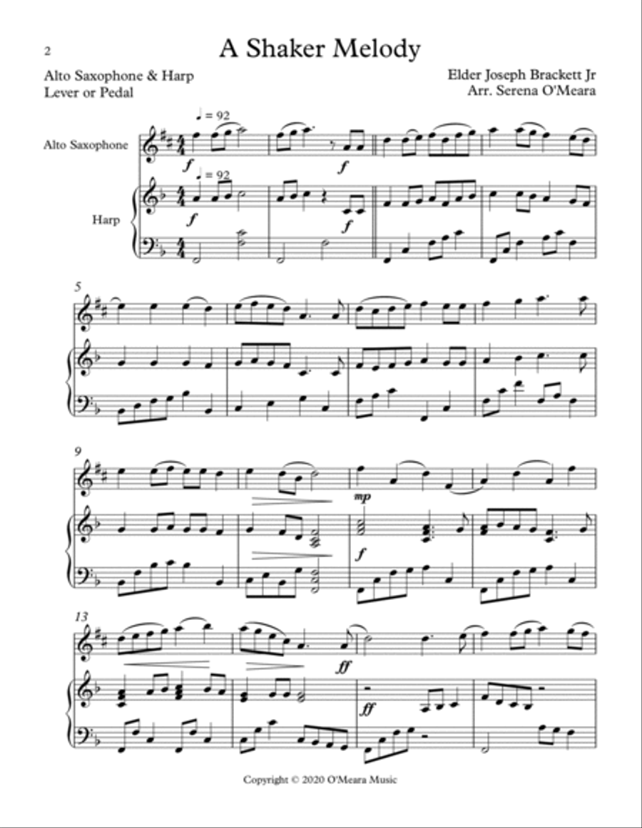 A Shaker Melody, Duet for Eb Alto Saxophone & Harp image number null