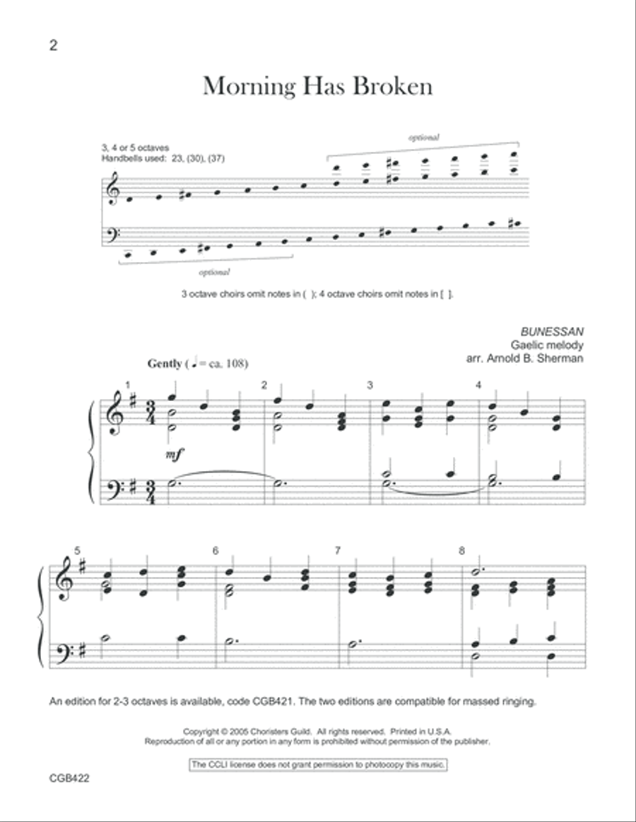 Morning Has Broken (3, 4 or 5 octaves) 5-Octaves scores gallery preview page 2