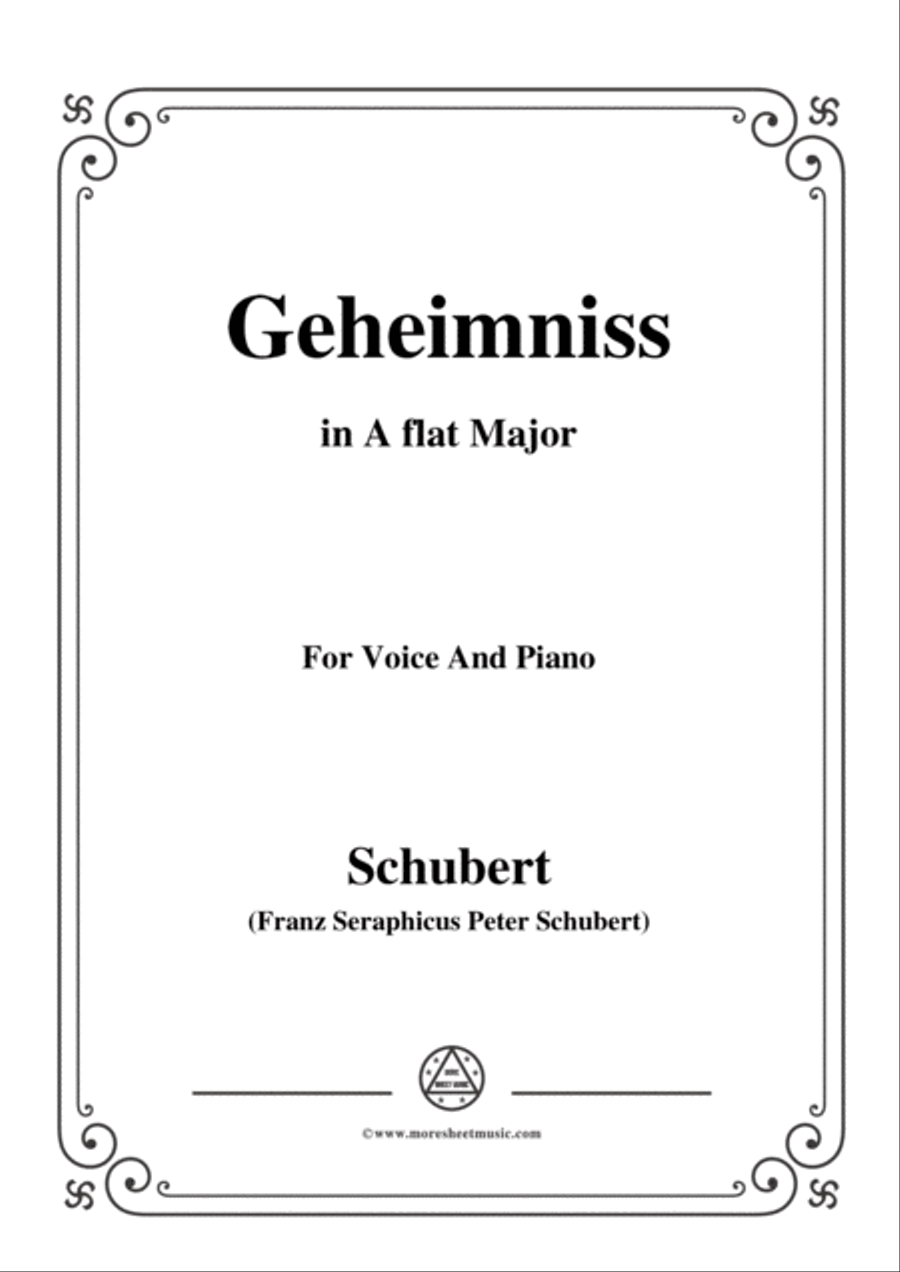 Schubert-Geheimniss(Mayrhofer),in A flat Major,for Voice&Piano Voice scores gallery preview page 1