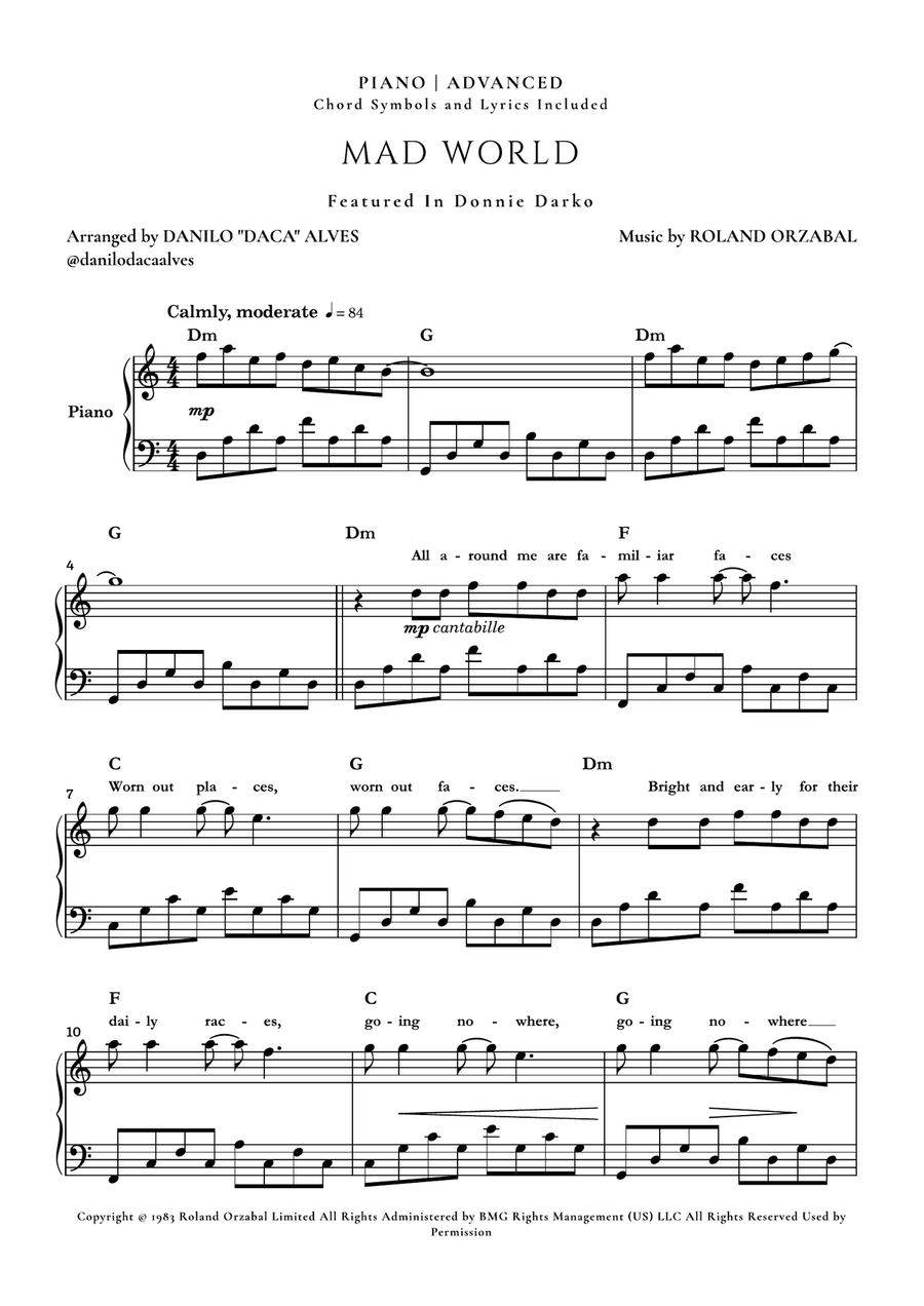 Mad World Piano Solo scores gallery preview page 1