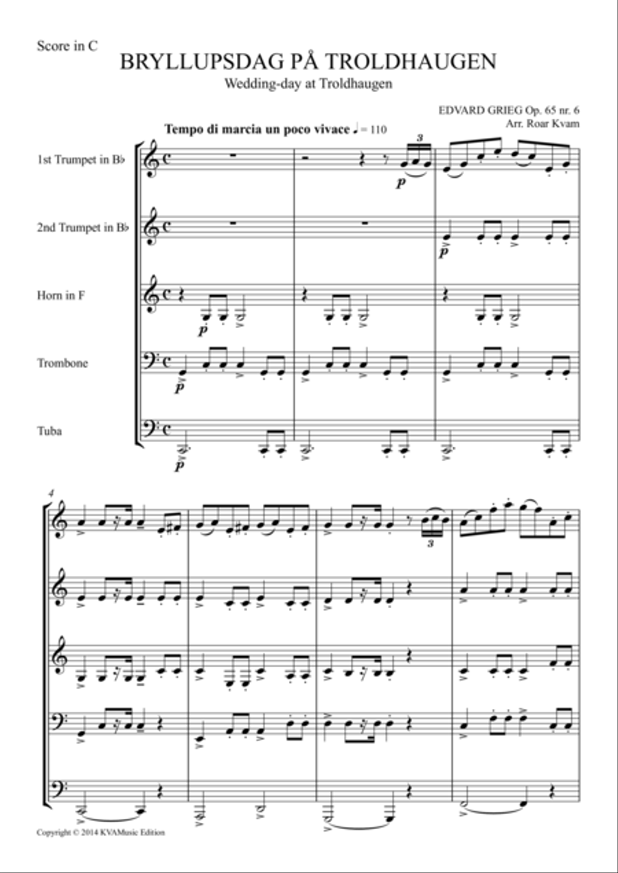 Bryllupsdag på Troldhaugen | Wedding-day at Troldhaugen Chamber Music scores gallery preview page 1