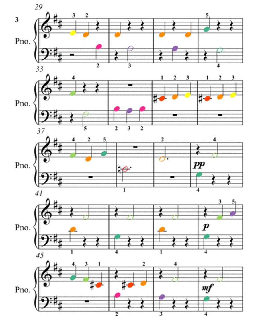 Gymnopedie Number 1 Beginner Piano Sheet Music with Colored Notes